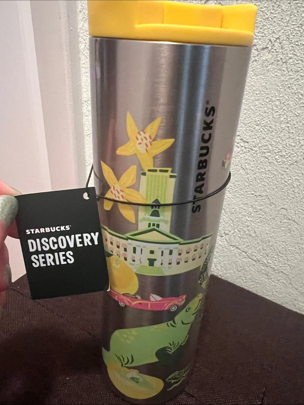 #2422**Florida Flamingo Stainless Travel Tumbler - Yellow Lid